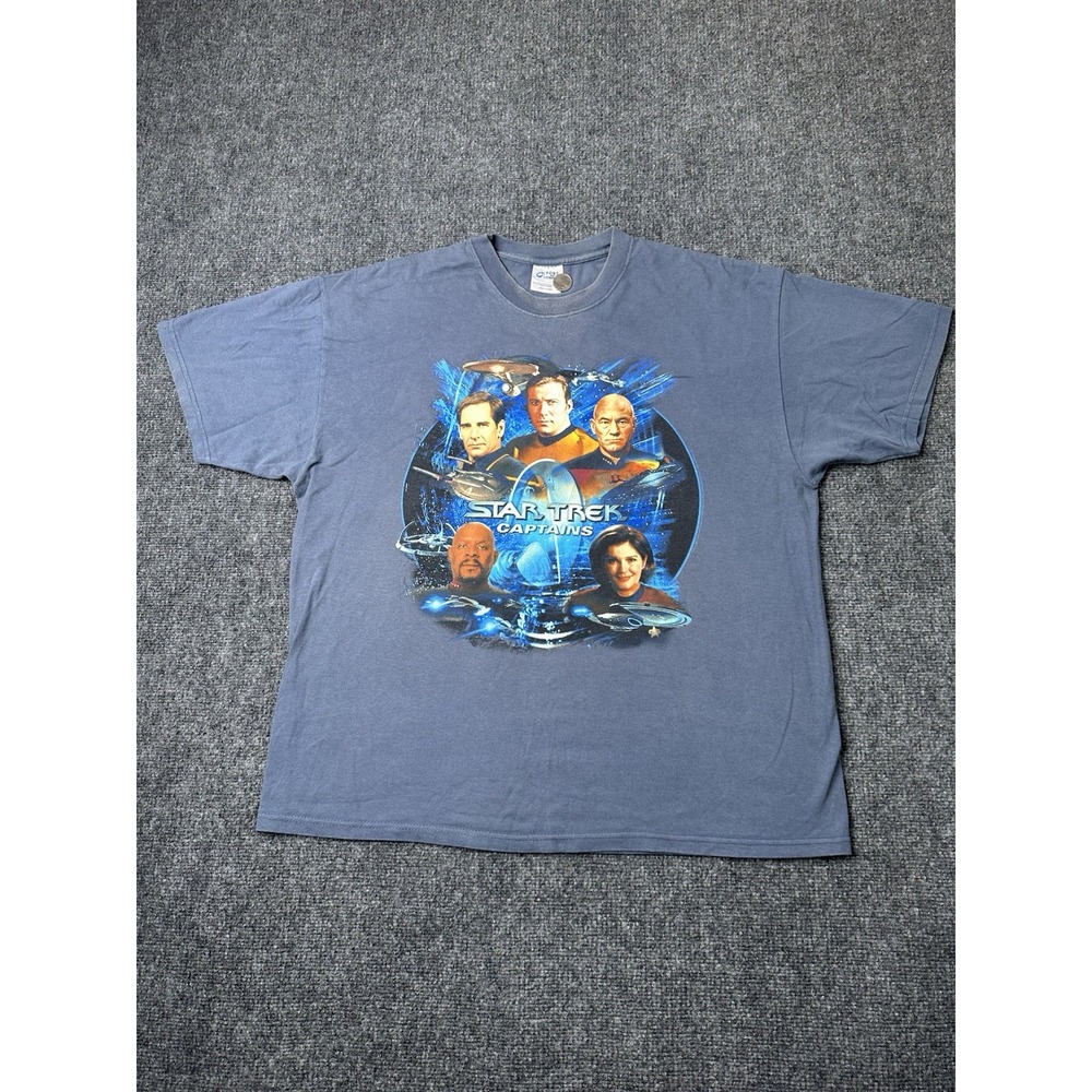 Mens Tee Star Trek Captains Blue Sci-Fi Graphic Vintage Style Print, Size‎ XL